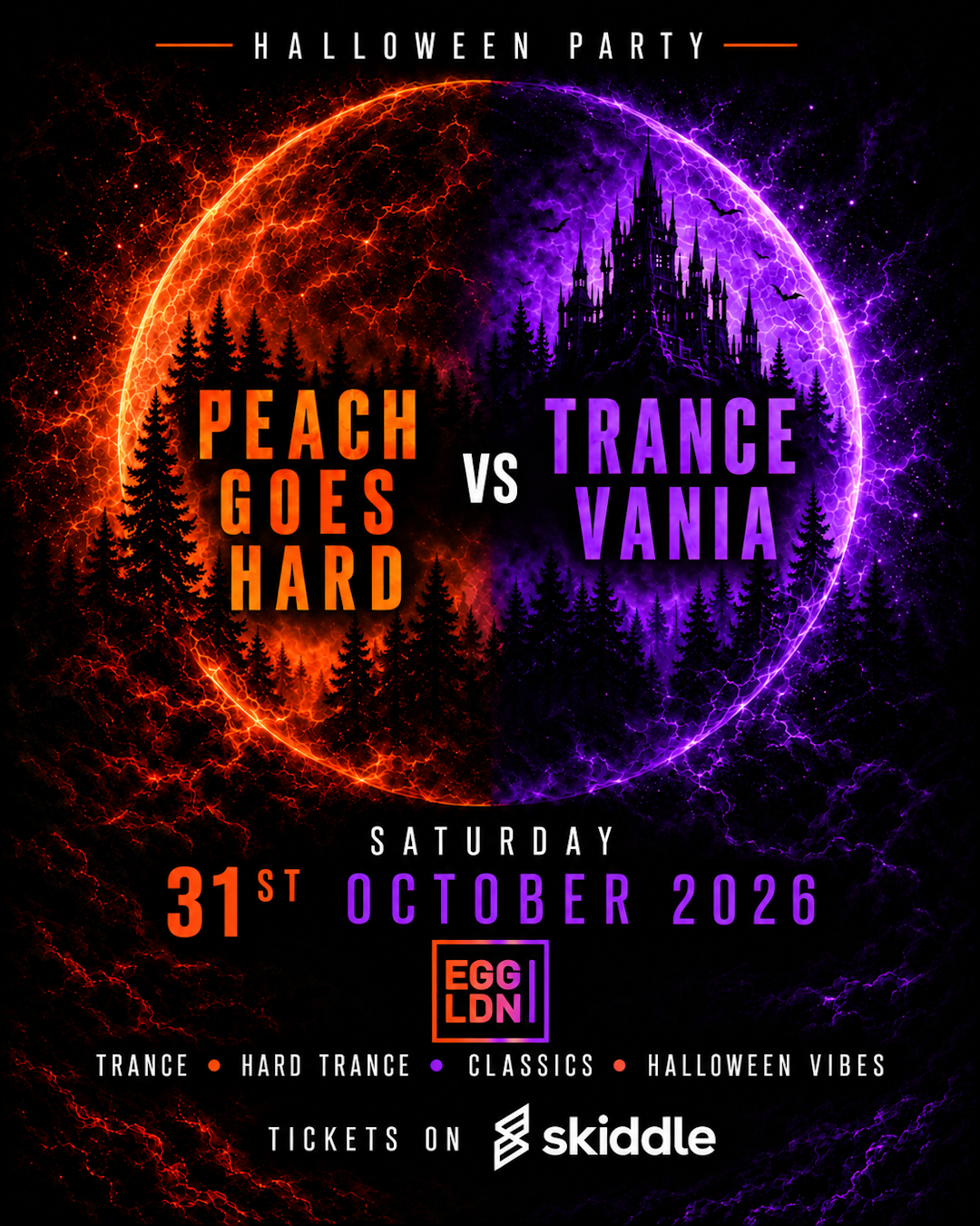 Peach Goes Hard meets Trancevania – Halloween 2026 flyer